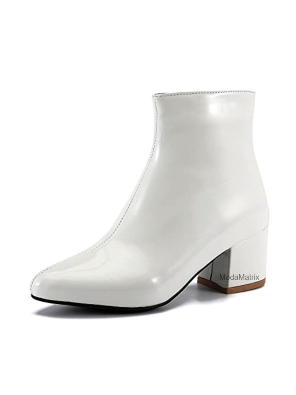 Pointed Toe Ankle Boots Mid Chunky Heel Zip-Up Booties Faux Fur Lined